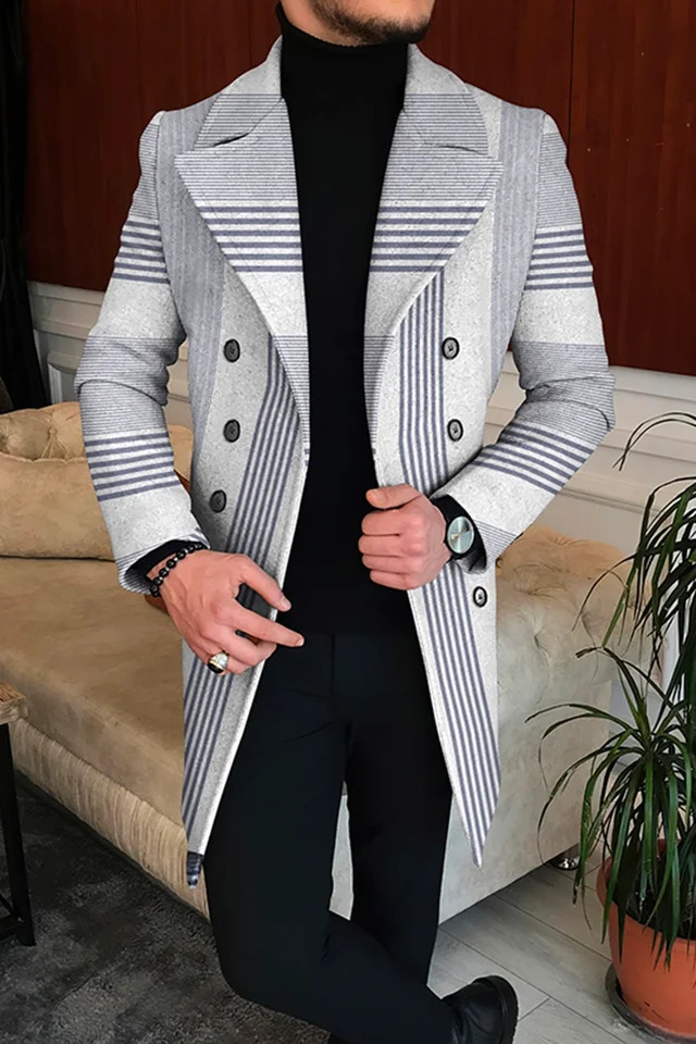 Fashion Mens Personalized Autumn Long Coat Printed Button Lapel Business Winter Jacket Casual Nylon Oversized Top 241220