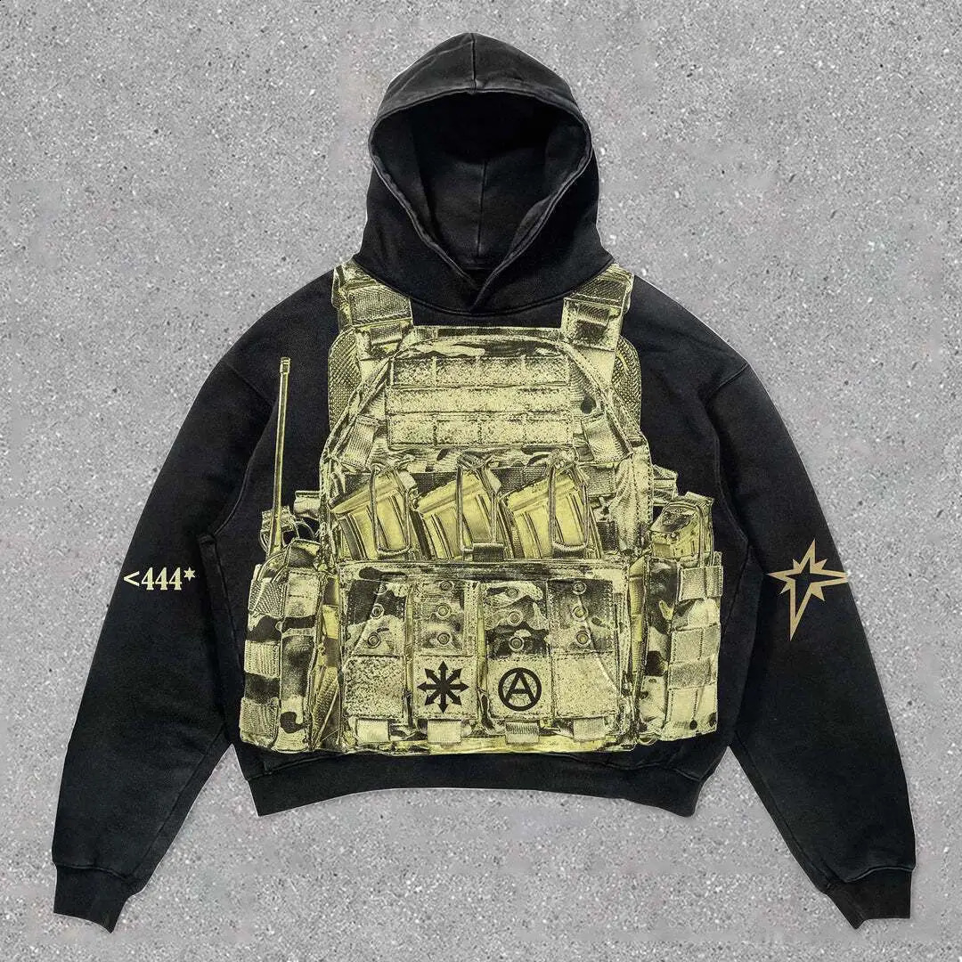 bulletproof vest printed hoodies women fashion streetwear trend pullover sweatshirt fleece oversized hoodie y2k clothes 241224