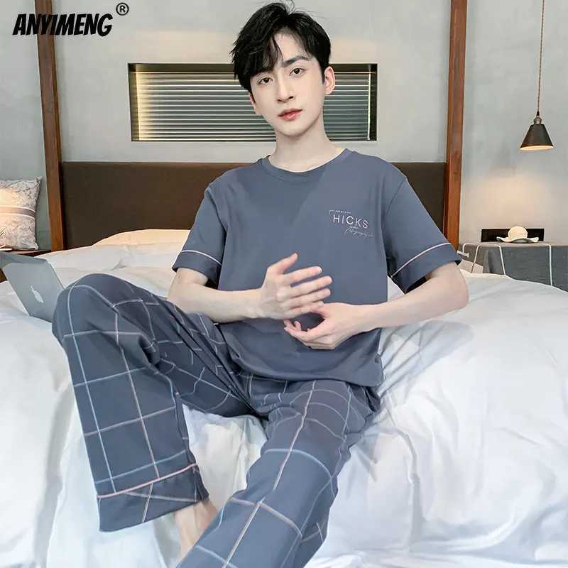 Casual Sleepwear for Man L-4XL Summer Cotton Plus Size Male Pyjama Elegant Simple Style Leisure Pajama Set Boys Trendy HomsuitsXJ241227