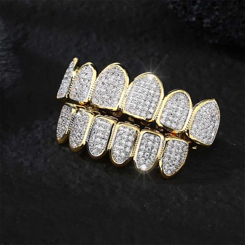 D Z d Out Cubic Zircon Teeth Grillz Set For Men Women Top Bottom Stone Brass Material Hip Hop Cosply Dentist Decor W241227