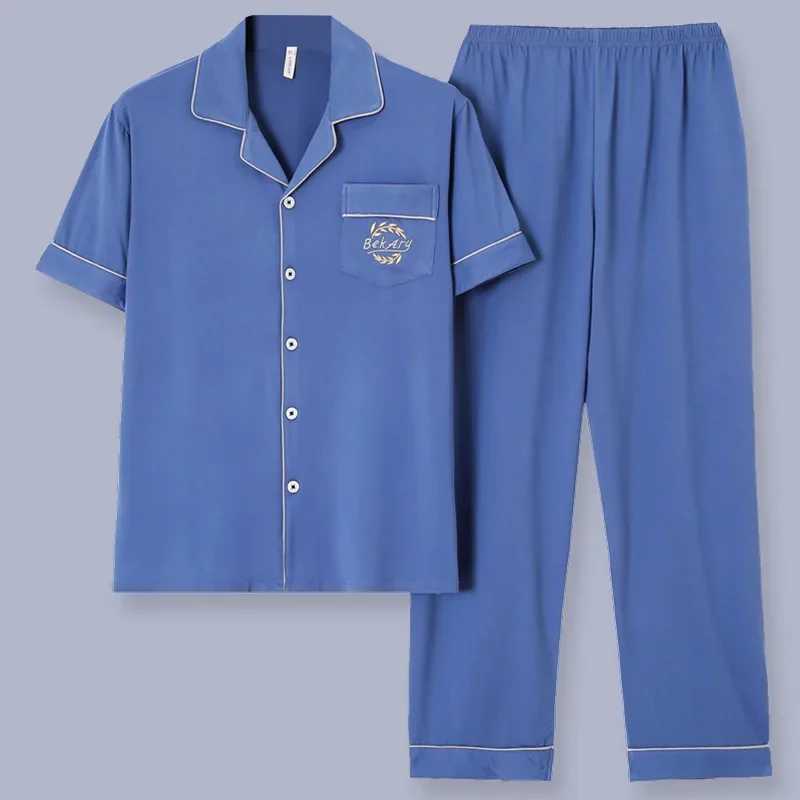 Mens Pajamas Summer Thin Casual Sleep Wear Set Cotton Short-sleeved Night Clothing Pyjamas Suit Male Unisex Home-wear GentlemenXJ241227