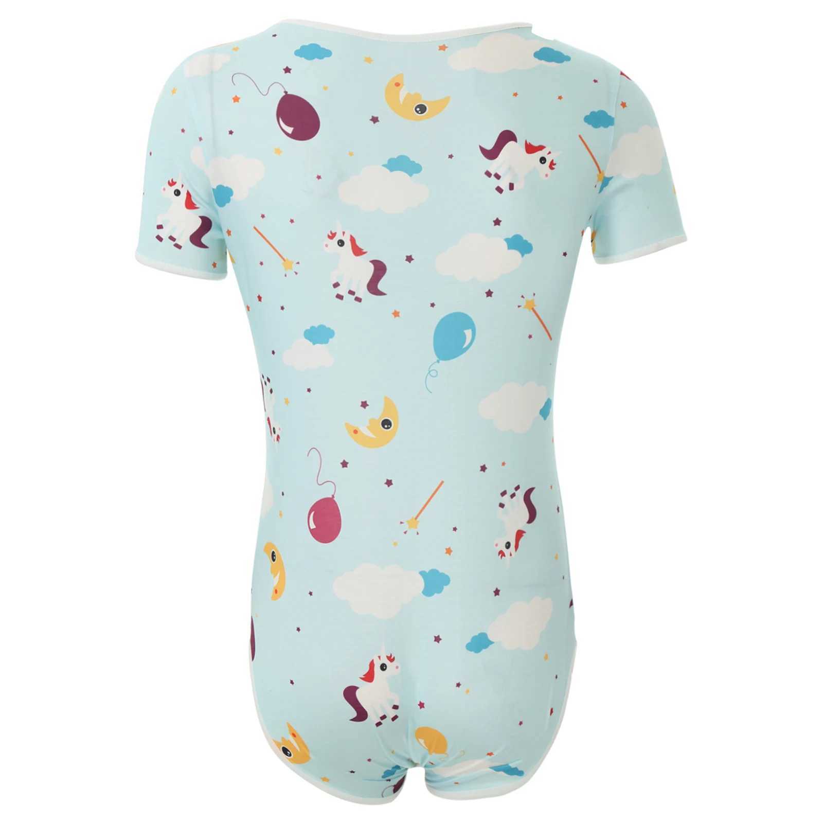 Sexy Mens Short Sleeve Buttoned Crotch Diaper Rompers Pajama Cute Cartoon Print Sissy Bodysuit Sleepwear Swimwear Bathing SuitXJ241227