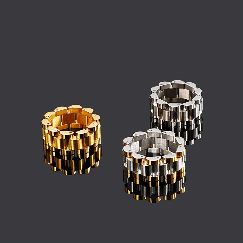 15mm Punk Gold Color Watch Chain Bracelet Ring Men Women Hiphop Stainless Steel Bike Strap Watchband Wristband Bracelets Jewelry 241227