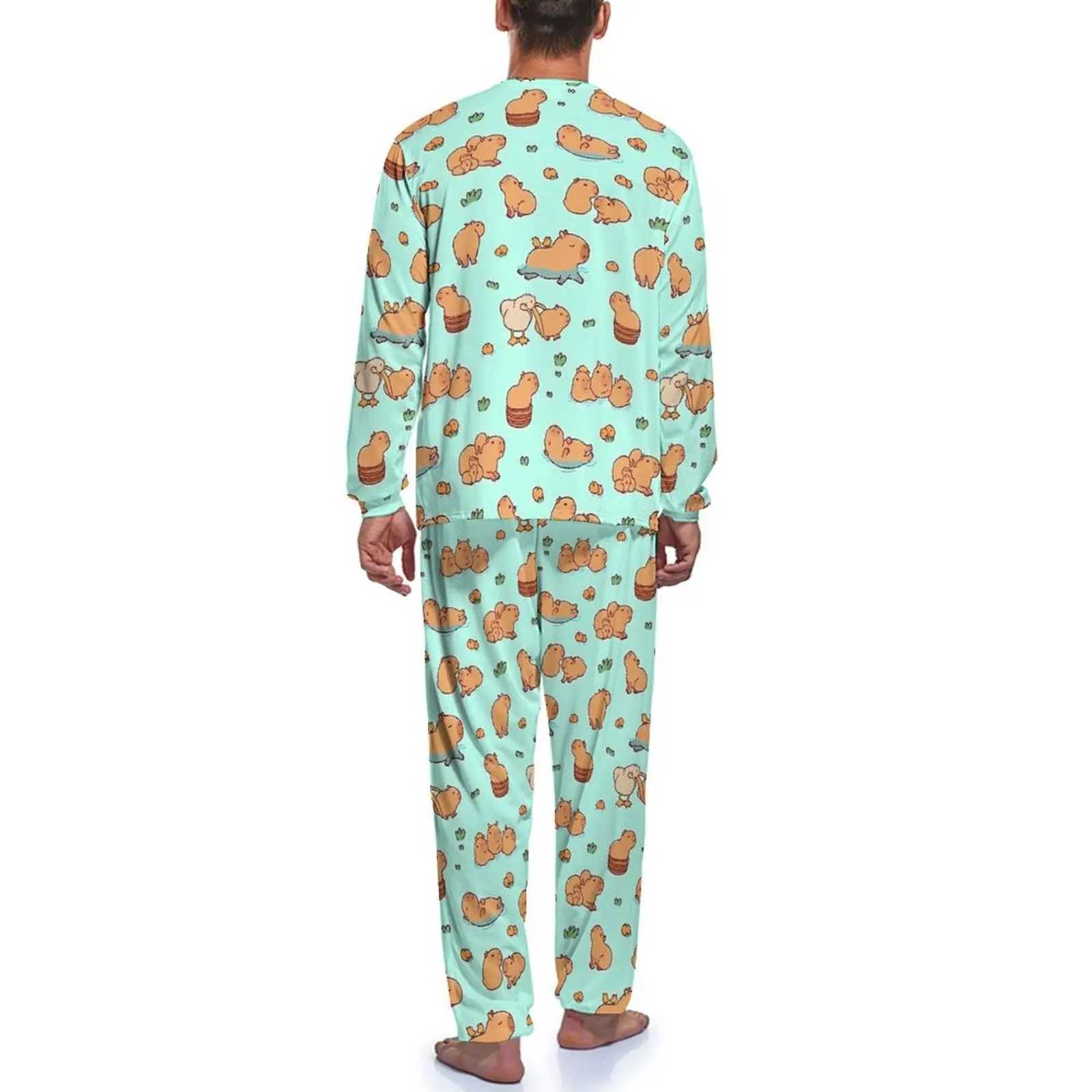 Cute Capybara Art Pajamas Animal Print Man Long Sleeve Elegant Pajama Sets 2 Pieces Aesthetic Spring Nightwear Birthday GiftXJ241227