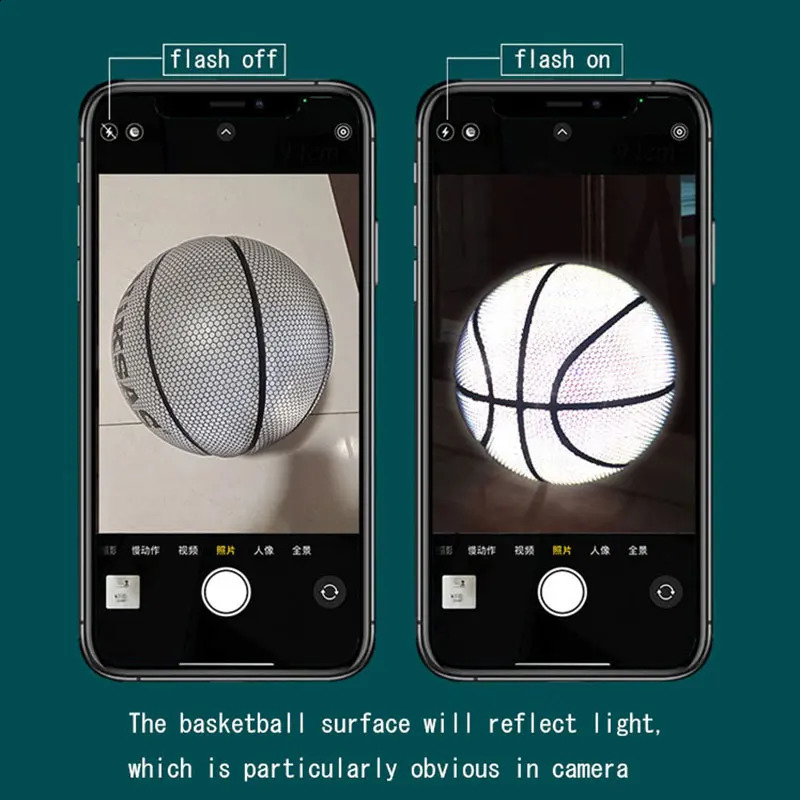 Holographic Reflective Basketball Ball Size 7 PU Bascket Woman Man Sports Luminous Indoor Outdoor Professional Training Balls 241226
