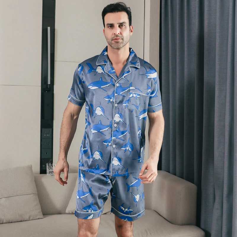 Mens pajamas short sleeved summer ice silk home clothing mens summer casual thin cardigan can be worn as a set home clothingXJ241227