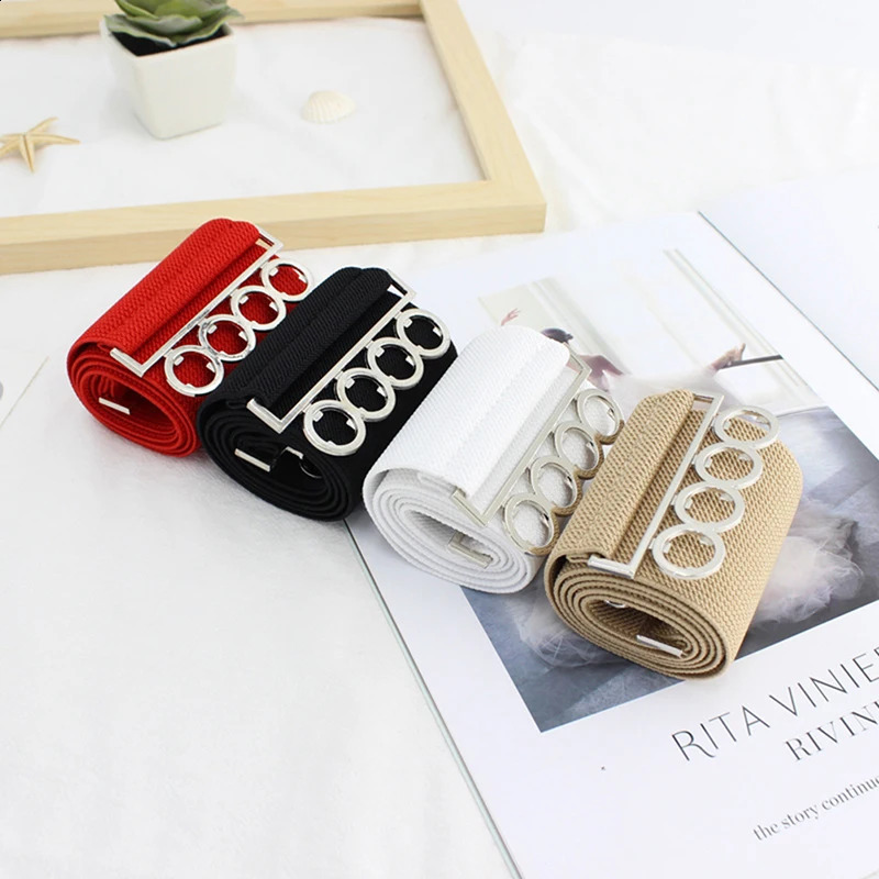 Fashion Womens Retro Width Belt Metal Elastic Waistband Stretch Buckle Girls Waist Seal for Women Dress Accessories 241225