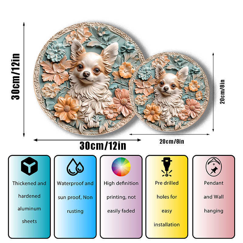 Custom Chihuahua Pet Ornaments - Circular Aluminum Decorative Paintings, Personalized Pet Souvenir Tombstones