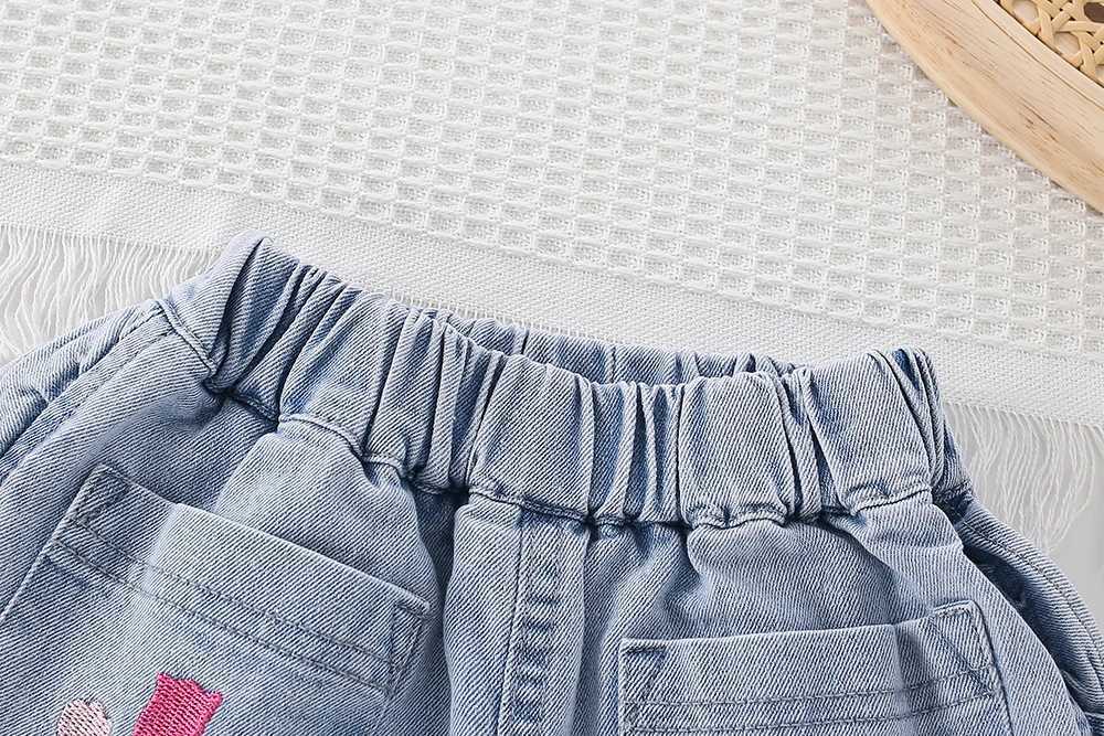 Kids Shorts Tulip Embroidery Lace Jeans Cute Shorts Jeans for Short Girls 2 To 6 Years Boutique Kids Clothing W241227