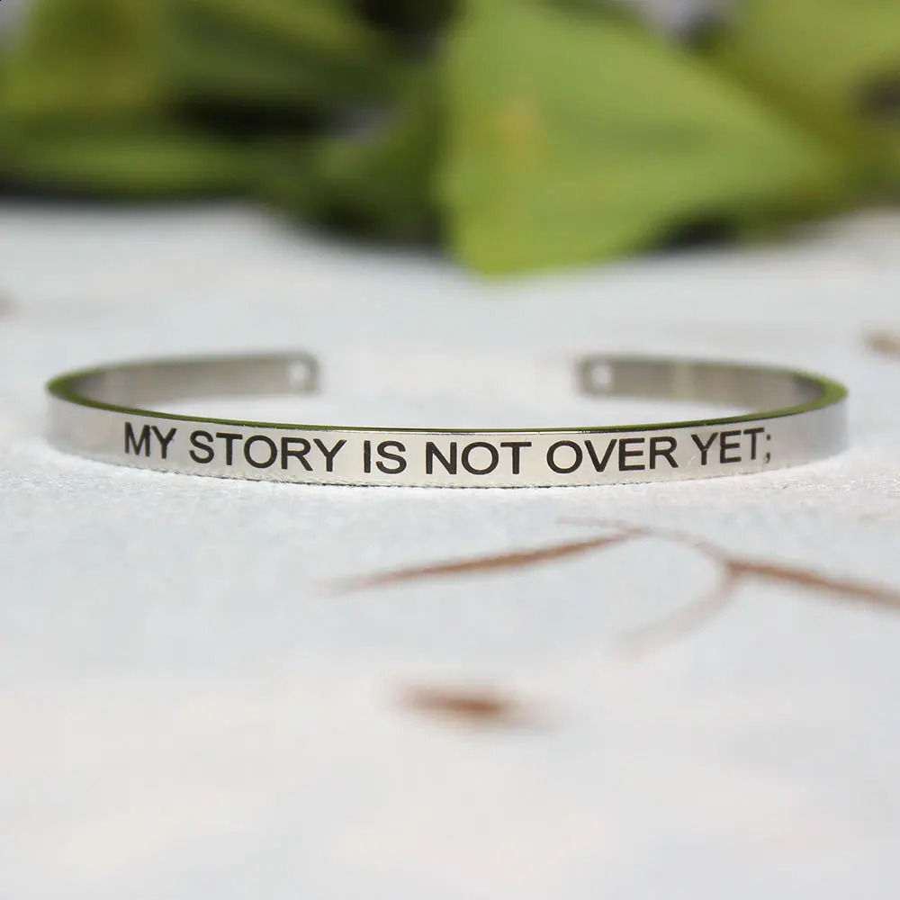 Stainless Steel Bangle Engraved Positive Inspirational Quote Mantra Cuff Steel Bracelets for Women Men 4mm Jewelry Gift 241227