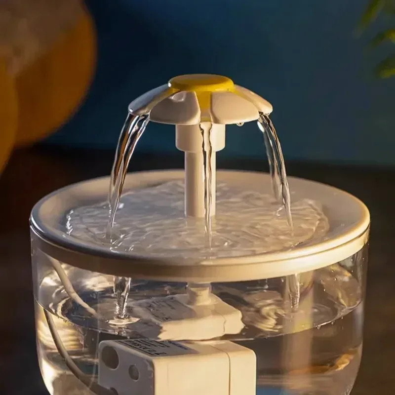 Ddmysat Automatic Circulating Pet Fountain Cat Mute Dispenser Dog Transparent Petal Water Filter Off Power Outage