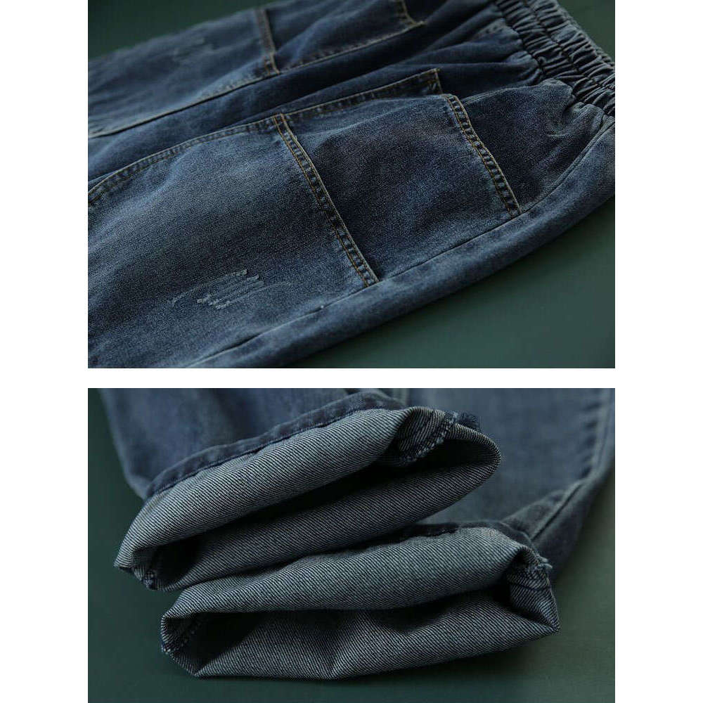 Baggy High Waist Harem Jeans Woman Casual Big Pocket Ankle Length Denim Pants Spring Fall Korean Oversize 90kg Vintage Vaqueros