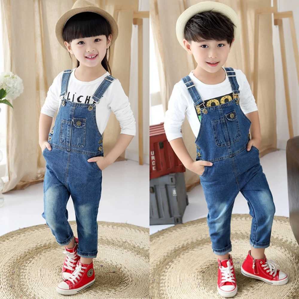 New spring childrens ultra-thin Trouser boys and girls hanging bib denim pants childrens jeans jumpsuit childrens clothing 0-8T W241227