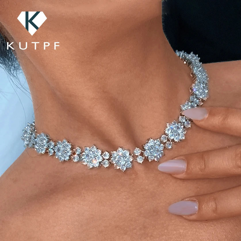 Flower Full Diamond Necklaces with Gra Certificate 925 Silver Neckchain for Women Bride Wedding y Jewelry Set 241226