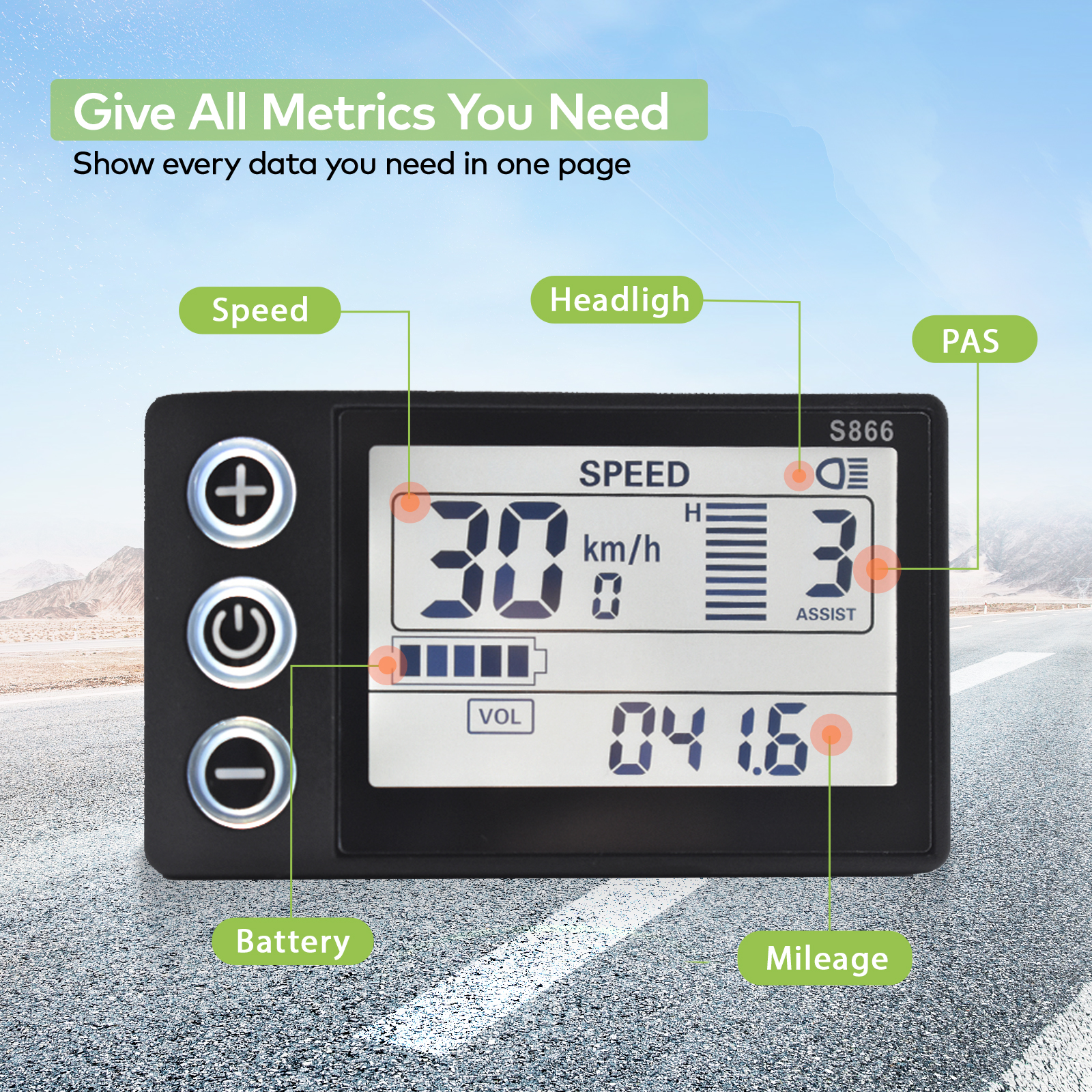 Electric Bike LCD Display Meter S866 with USB & UART Connectivity for Mountain eBike Accessories