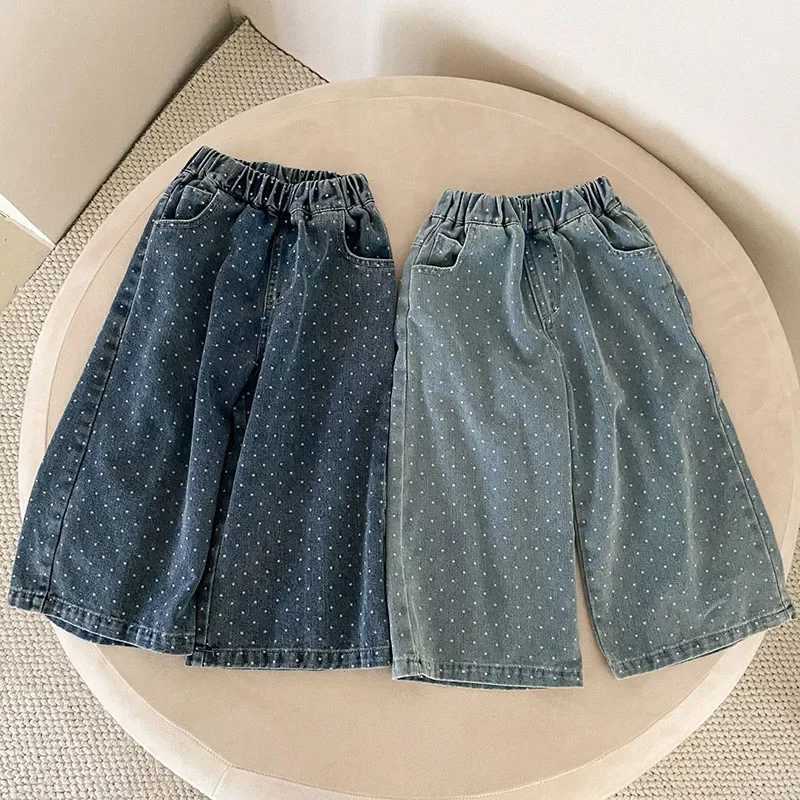 Millionaire Childrens Jeans Loose Straight Pants Boys and Girls Wide Leg Pants 2025 New Spring and Autumn Childrens Polka Point Trojan Horse W241227