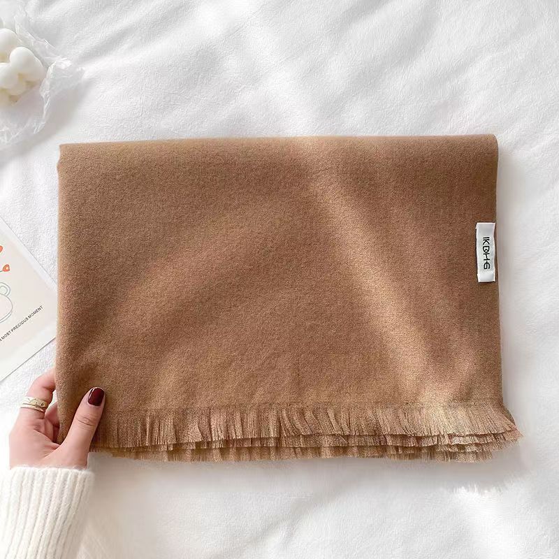 T036 short beard solid color scarf female tassel cashmere winter air conditioning shawl Korean version all-match warm neck scarf
