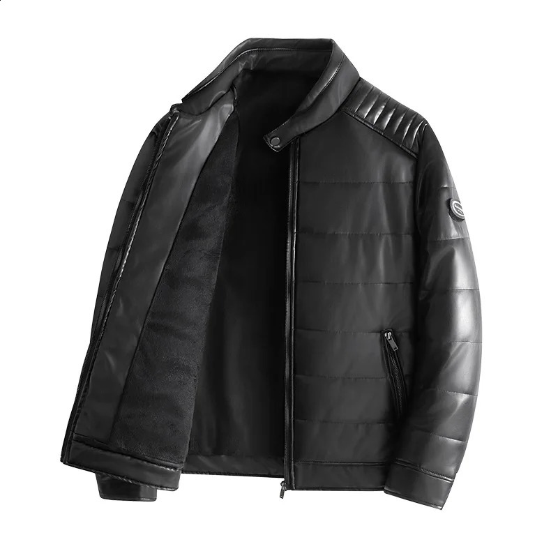 MaiDangDi White Mens Leather Jacket Fashionable PU Men Stand Up Collar Warm Short Velvet Lining Clothing 241227