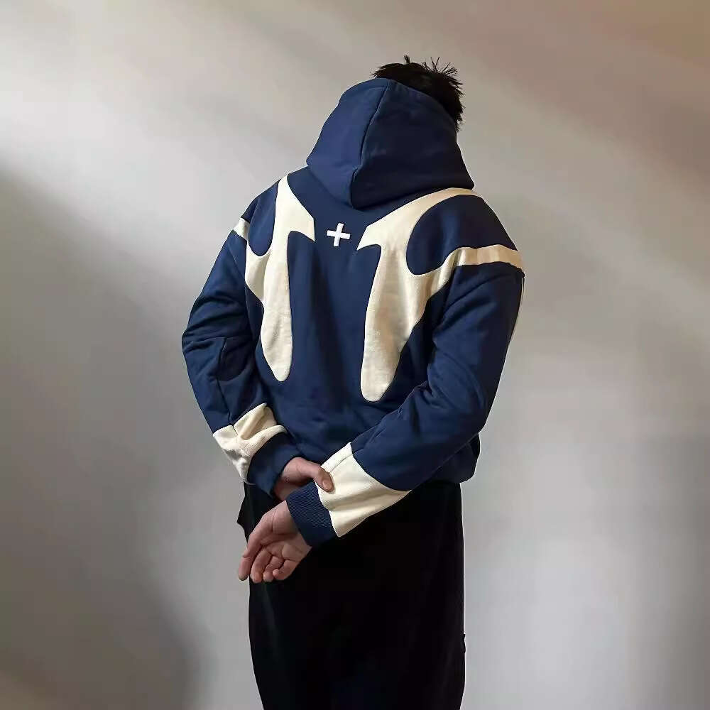 Autumn and Winter New Street Hip Hop Splicing Printed Y2K Harajuku Style Coat Hoodie