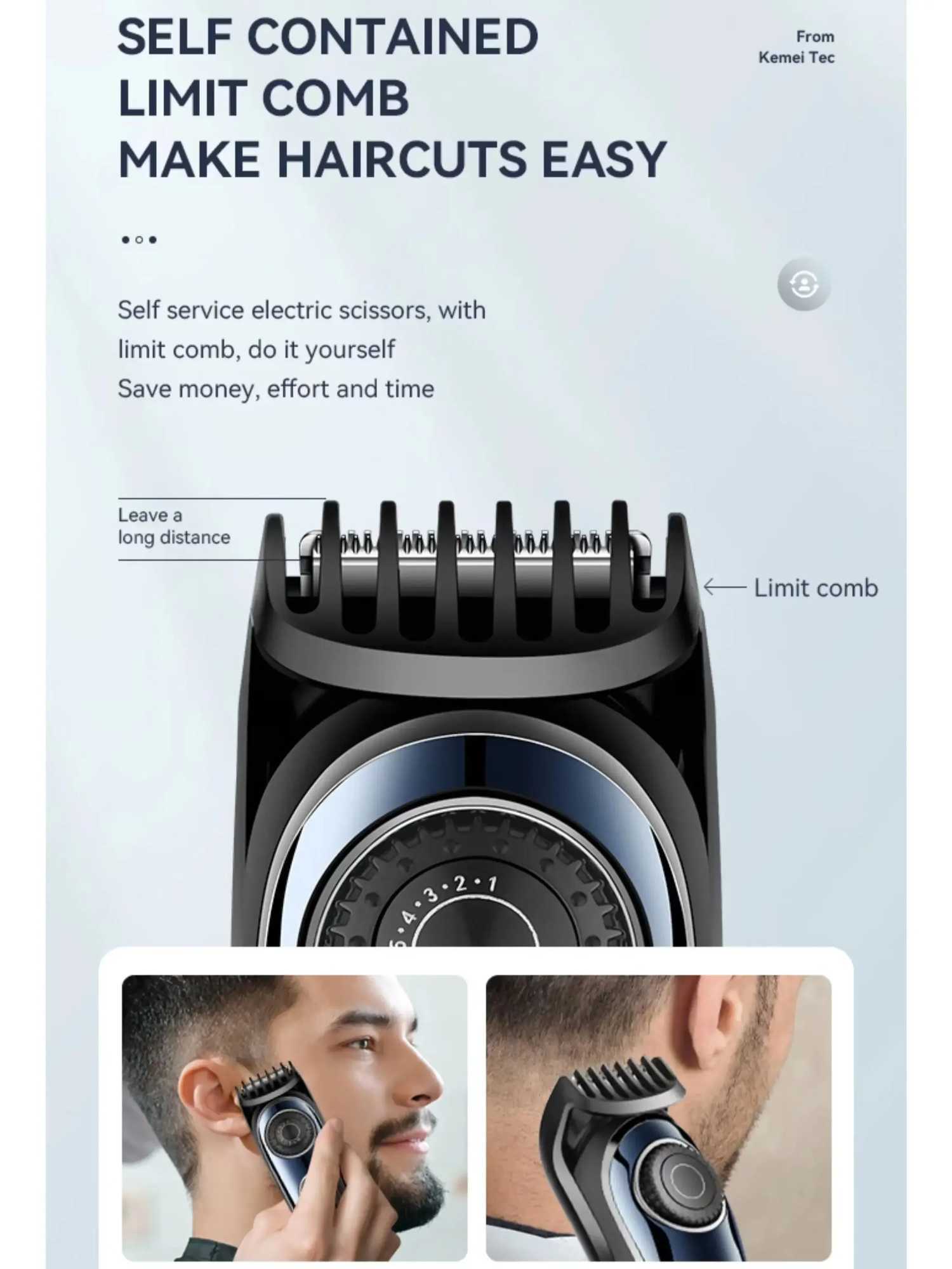 Kemei 1256 Cordless Adjustable Hair and Beard Trimmer For Men Electric Professional Hair Clipper Rechargeable Haircut Machine W241227