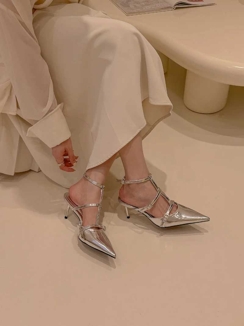 High Quality New Minimalist High Heels Womens Fashion Gold Silver Pointed Womens Elegant Thin High Heels Hollow High Heels T241227
