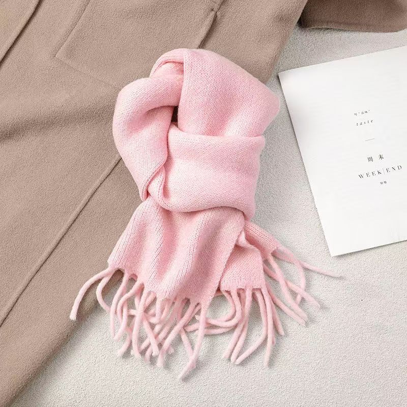 T034 wool scarf solid color tassel autumn and winter warm simple versatile neck scarf