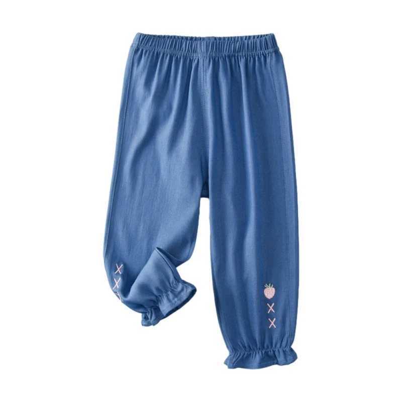 Kids Jeans for Girl 2-9Y Lovely Strberry Embroidered Decor Drstring Stretch Denim Pants Elastic Waist Casual Outdoor Trouser W241227