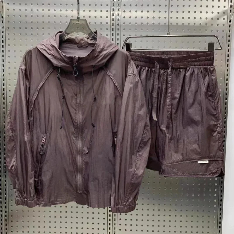 Summer Shorts Suit Casual Thin Hooded Sun Protection Suit Threequarter Pants Set Twopiece Trendy Slim Handsome Men Urban 241226