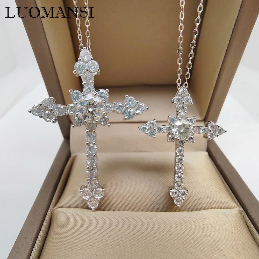 Luomansi 051CT D Color Cross Necklace Passed the Diamond Test S925 Silver Fine Jewelry Party Birthday Gift 241226