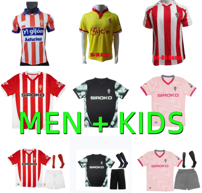 24 25 Sporting de Gijon Soccer Jerseys 84 86 01 02 Retro 2024 2025 David Villa SADIQ DYEGO SOUSA AKIEME JUAN Football Shirts P.GARCIA KRAVETS J.BERROCAL men kids kit set