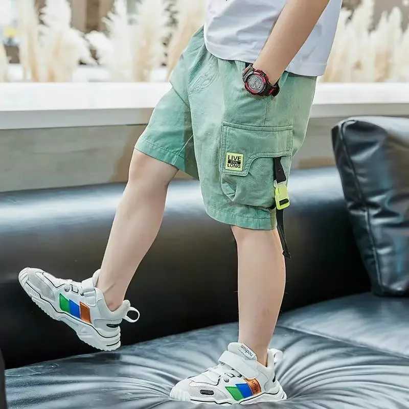 Boys shorts summer loose pants teenagers Trouser pocket shorts childrens casual cargo shorts childrens elastic waist cotton pants W241227