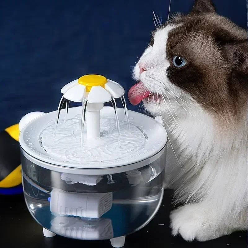 Ddmysat Automatic Circulating Pet Fountain Cat Mute Dispenser Dog Transparent Petal Water Filter Off Power Outage