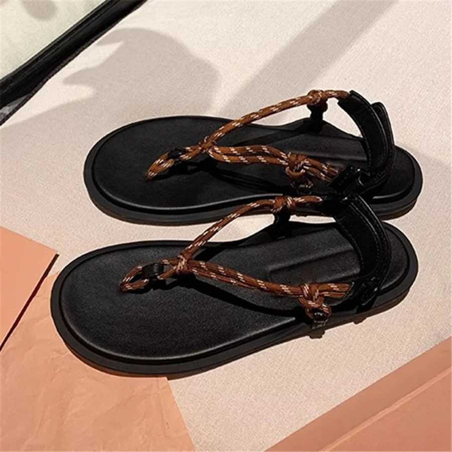 High Quality Rope Women Sandals Ladies Casual Flat Shoes Summer Beach Flats Womens Sandals New Holiday VaCATion Flip Flops T241227