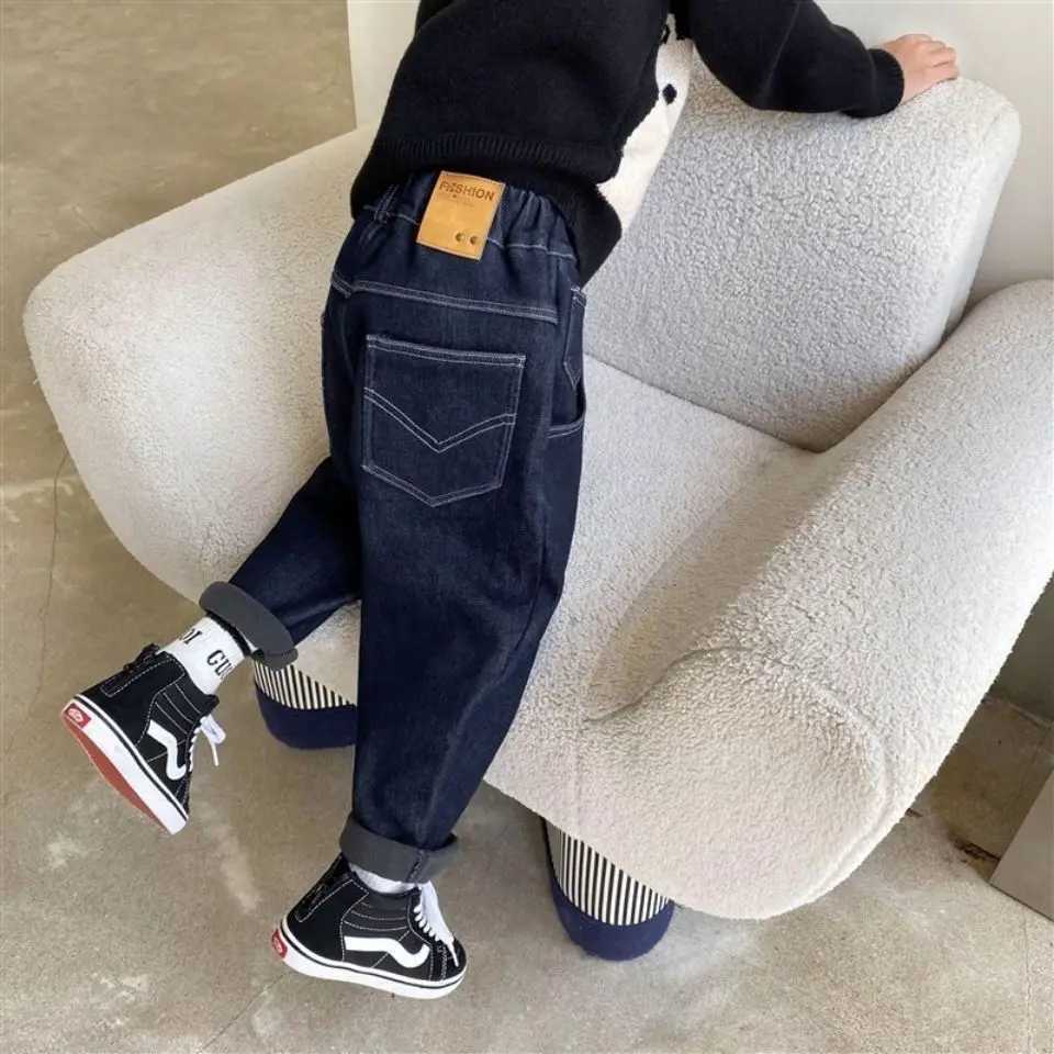Ins Spring Autumn 3-12Y Childrens Denim Pants Cotton Elastic Waist Baby Boy Jeans Loose Casual Teen Boys Trousers W241227