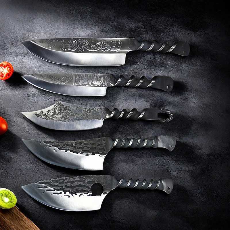 Forged kitchen meat cutter high carbon steel chef knife Fl Tang but blade chopper peeling ingredient cutting tool Y241227