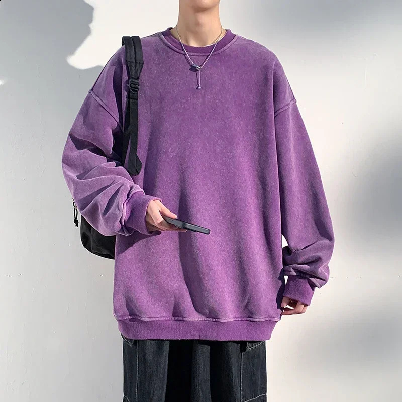 Autumn Round Neck Washed Mens Hoodie Sweatshirt Couple Long Sleeve Loose Europe and America Street Boy Pullover Sweater 250327