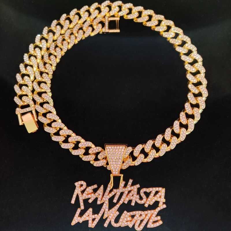 Men Women Hip Hop Letter Pendant Necklace with 13mm Cuban Chain Hiphop d out pendants Necklaces Fashion Punk Jewelry GiftsXJ241227