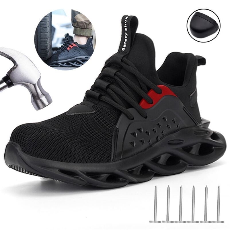 Quality Safety Shoes Men Rotary Buckle Work Shoes Air Cushion Indestructible Sneakers Puncture-Proof Security Boots Protective 241226