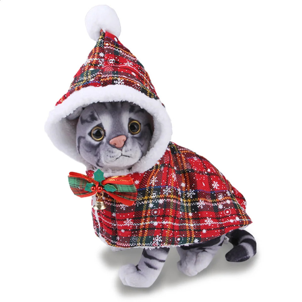 Christmas Cat Hoodie Warm Cloak Outfit for Small Dogs Cats CostumeCoat Clothes Pet Santa Cosplay Costume Dog Soft Plush clothes 241225