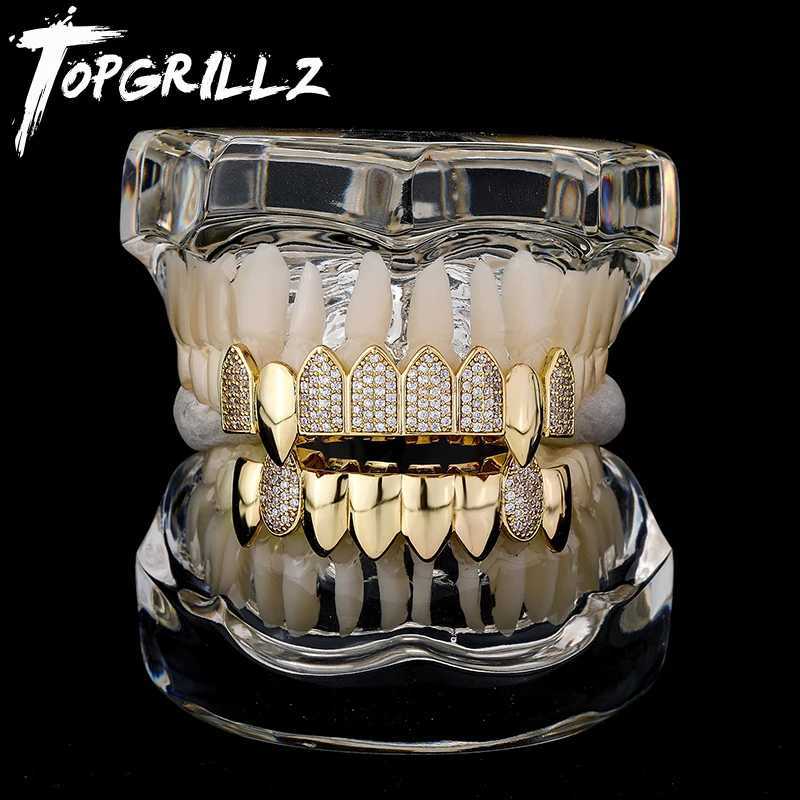 TOPGRILLZ Hip Hop Full CZ Stone Teeth Grilz Cs cubic zirconia d Out Micro Pave mens and womens jewelry top and bottom charm grill W241227