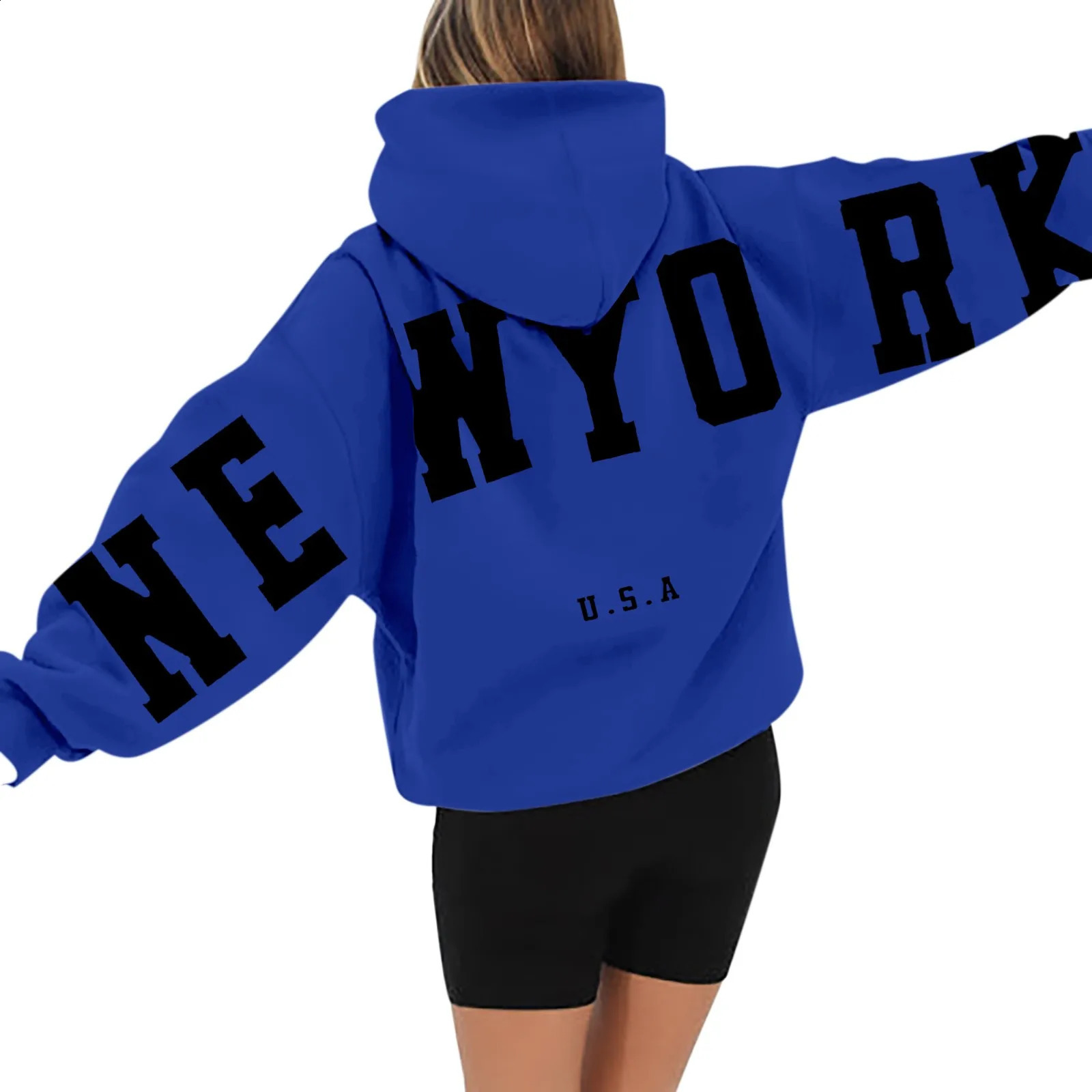 Sweatshirt Workout WomenS Long Sleeved Zipperless Back York USA Printed Hoodie Hip Hop Fashion Couple Clothes 241223