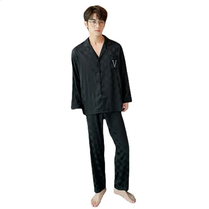 Lisacmvpnel Men Pajamas Spring And Autumn Ice Silk Long Sleeve Home Clothes Jacquard Large Size Casual Pyjamas 241227