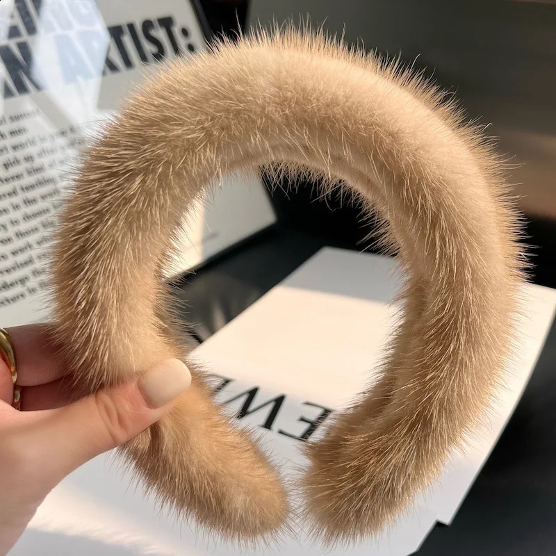 Style Real Mink Fur Band Female Real Mink Fur Headband Women Hair Genuine Fur Accessories Padded Winter Hair Hoop 241226