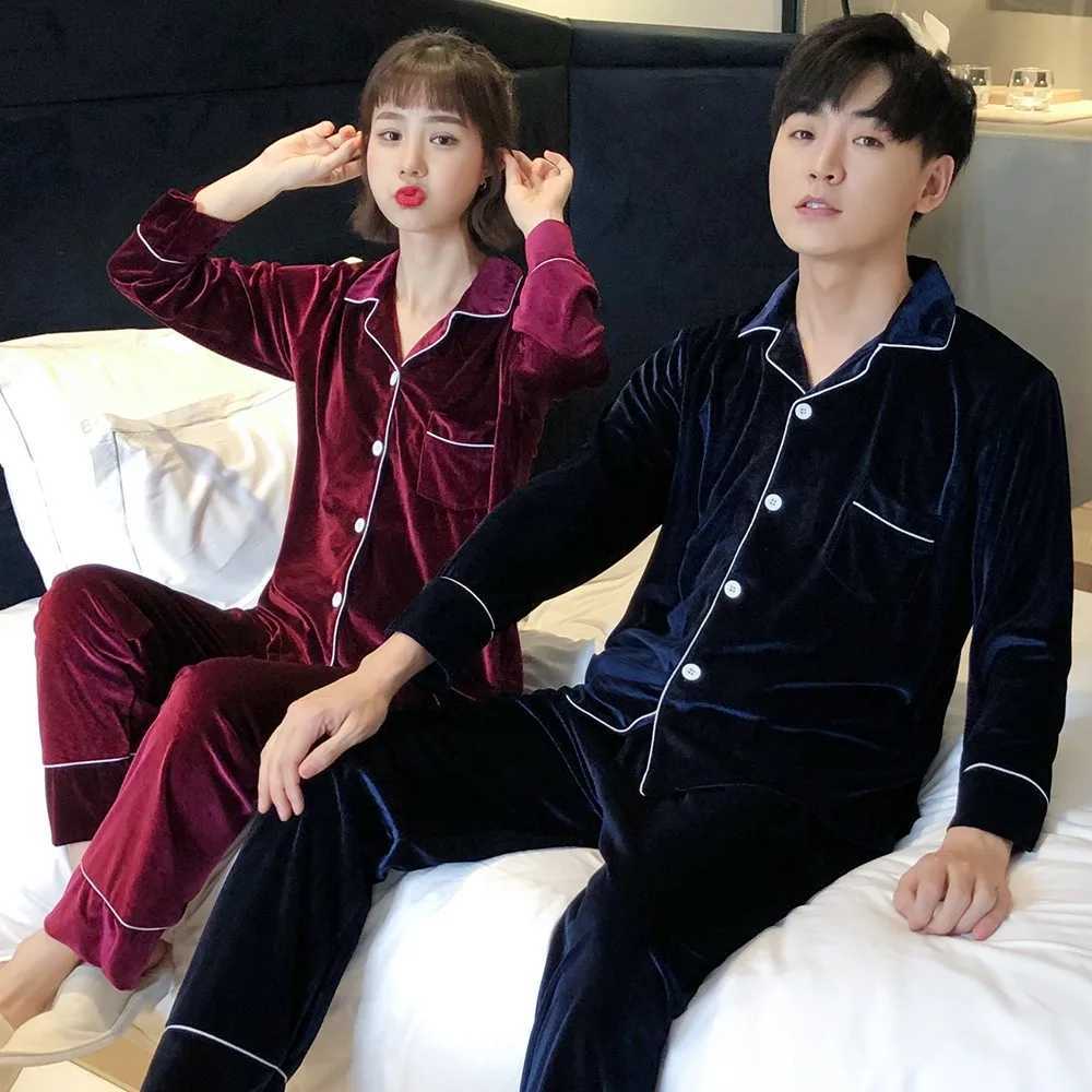 Plus Size 3XL 4XL 5XL Velour Men Pajamas Set Autumn Winter Couple Sleepwear Trouser Suits Loose Velvet 2 PCS Shirt Pant HomewearXJ241227