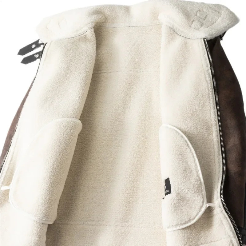 Thickened Warm Sheepskin Leather Coat Mens Fur Lamb Wool Cashmere Jackets 241220