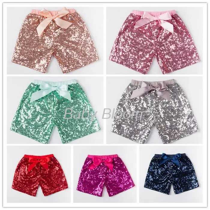 Preschool girl sequined shorts tie bow elastic waist Trousers 1-6Y newly arrived W241227