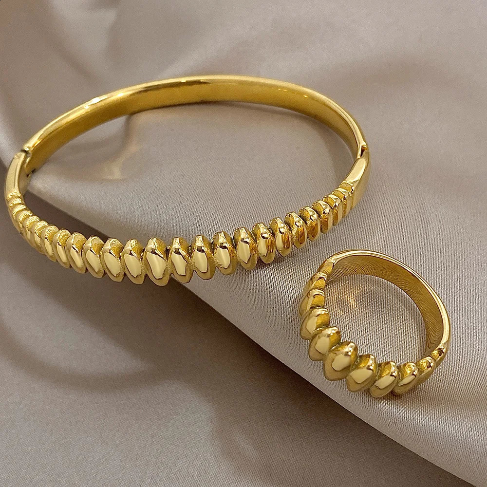 Unique n Teardrop Beaded Stainless Steel Bracelet for Women Glossy 18K Gold Plated Smooth Bracelets Ring Waterproof Jewelry 241227