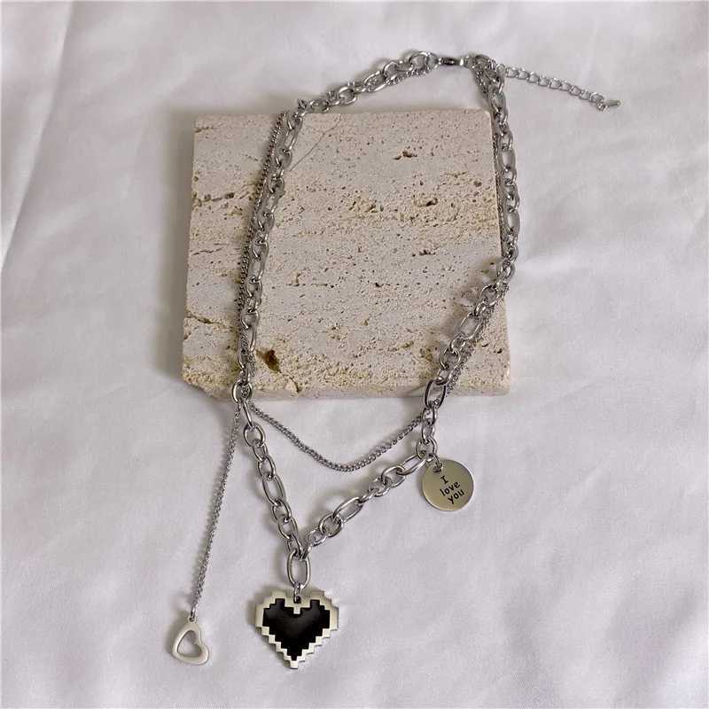 2022 New Heart Punk Pendant Necklace for Women Metal Chain Senior Double Layer Necklace Girls Party Gifts Korean Fashion JewelryXJ241227