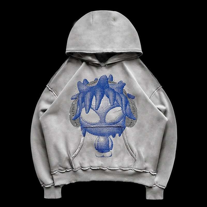 Male female street printed hooded cardigan with zipper loose fit sweatshirt pants Y2K autumn and winter
