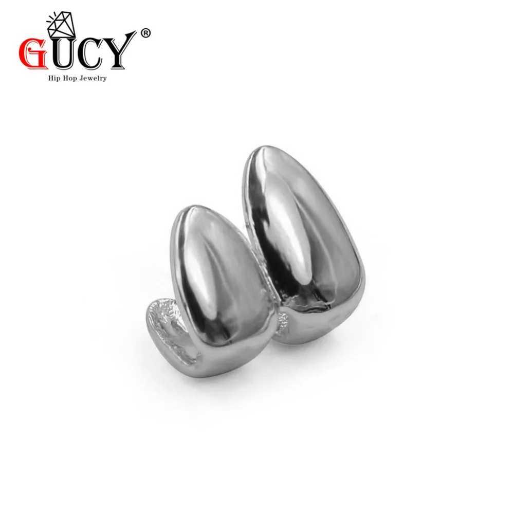 GUCY Double Cs Gold Galvanized Teeth Grillz Canine Regular Double Teeth Right Top Single Cs Grill Halloween Gift W241227
